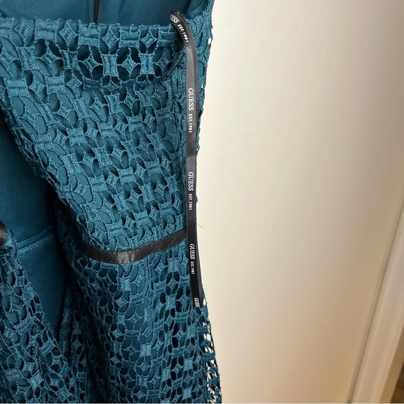 Guess teal strappy dress crochet lace overlay knee length special occasion sz 14 - Picture 10 of 15